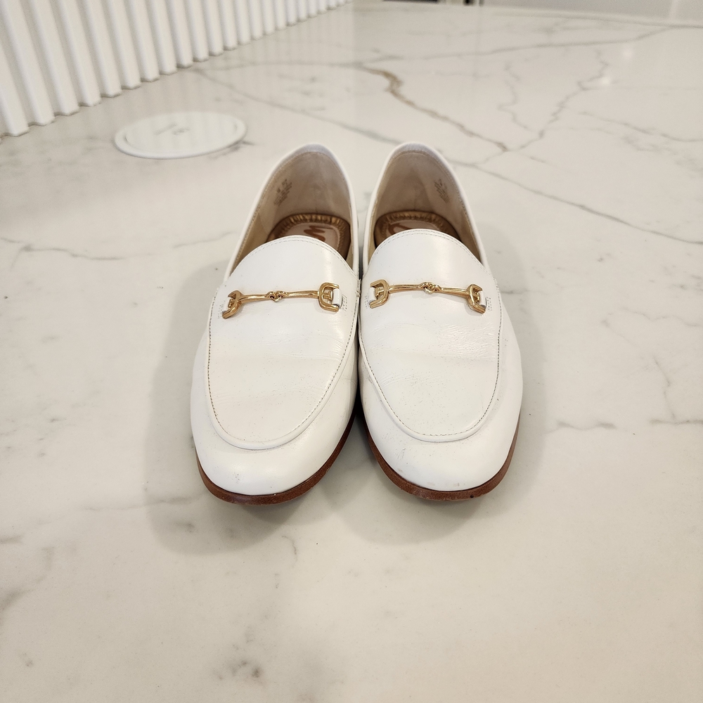 White Leather Loafers with Gold Accents